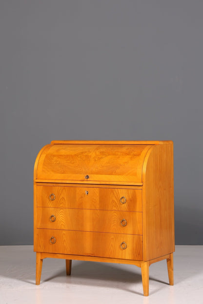 Mid Century Roller Shutter Secretary Real Wood Office Cabinet Vintage Writing Desk