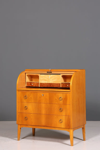Mid Century Roller Shutter Secretary Real Wood Office Cabinet Vintage Writing Desk