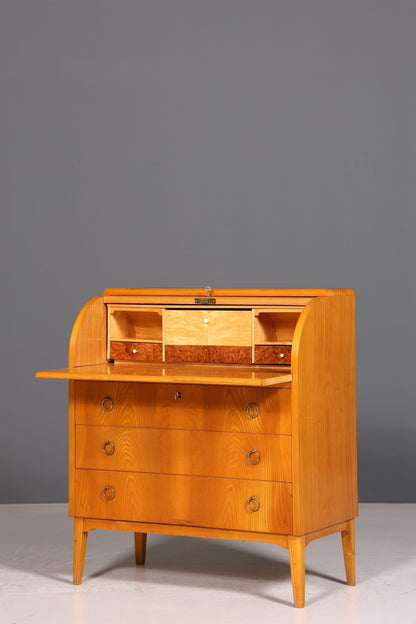 Mid Century Roller Shutter Secretary Real Wood Office Cabinet Vintage Writing Desk