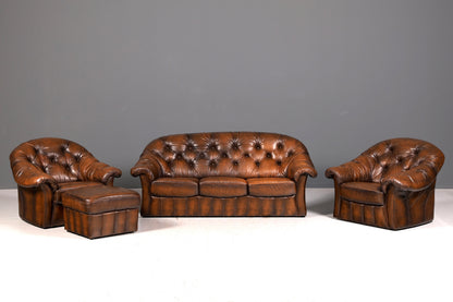 Wunderschönes Original Chesterfield Sofa 3-Sitzer Echt Leder Braun Couch Englisch Vintage
