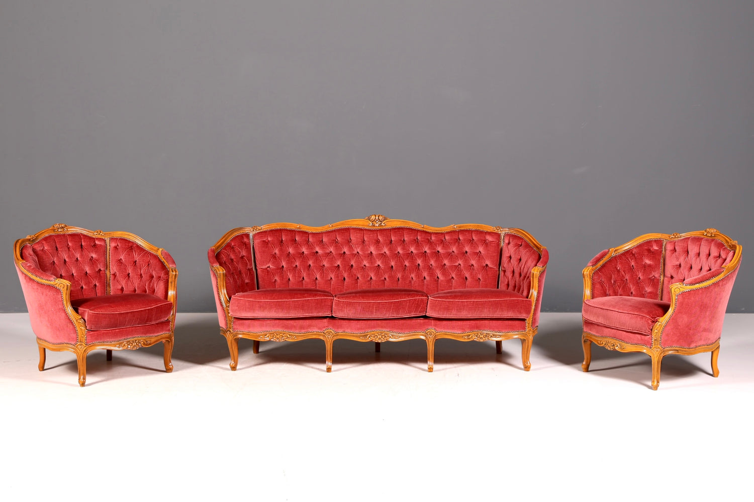 G064 Finish cm Wunderschönes Chippendale Sofa Barock Stil Couch Samt Stoff 3 Sitzer