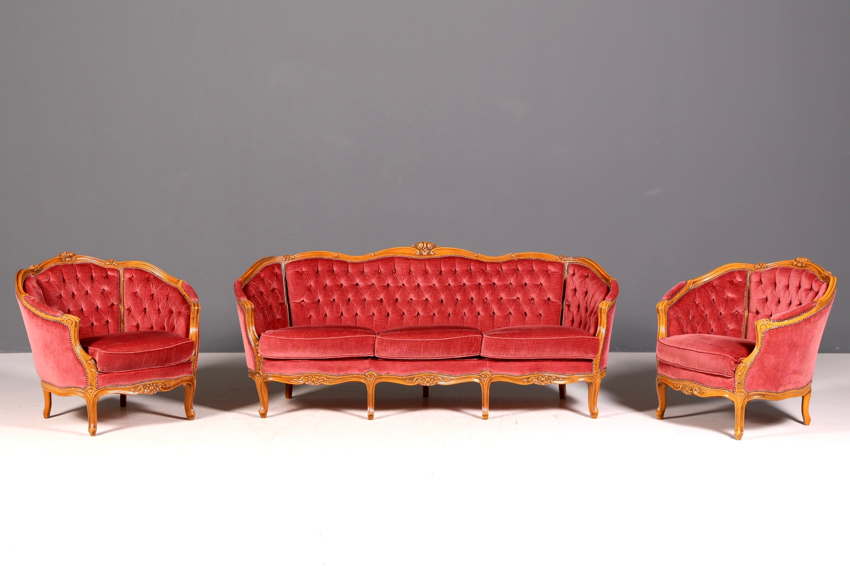 G064 Finish cm Wunderschönes Chippendale Sofa Barock Stil Couch Samt Stoff 3 Sitzer