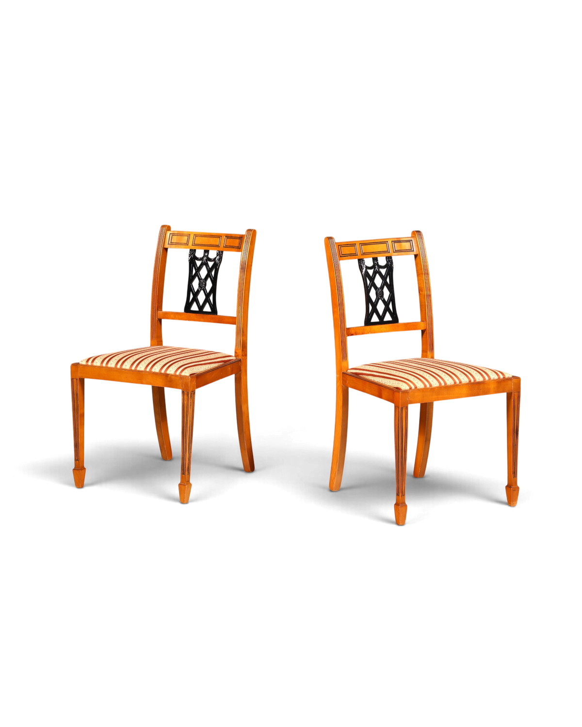 Hauptstadt Möblerei antika İngiliz tarzı ebe ağacı ahşap sandalyeler, çizgili döşemeli oturma yeri ve siyah detaylı