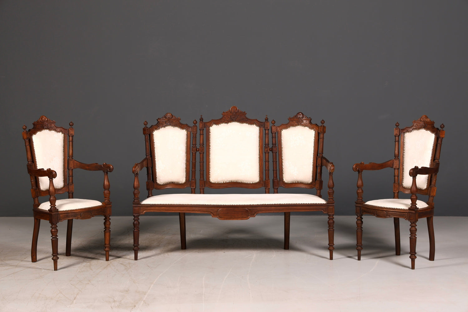 Elegant Neo-Renaissance armchair, antique chair, Gründerzeit secretary chair, desk chair, upholstered chair, 1 of 2