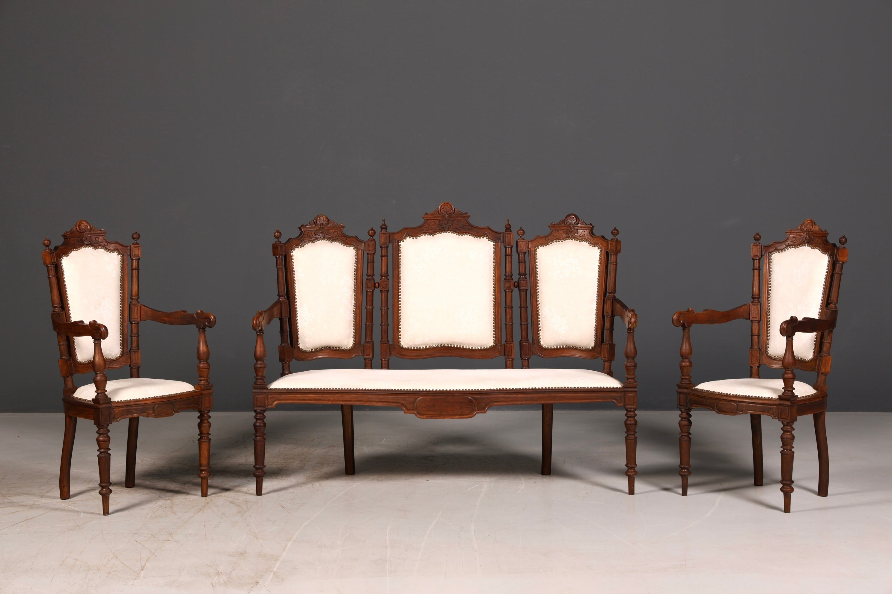 Elegant Neo-Renaissance armchair, antique chair, Gründerzeit secretary chair, desk chair, upholstered chair, 1 of 2