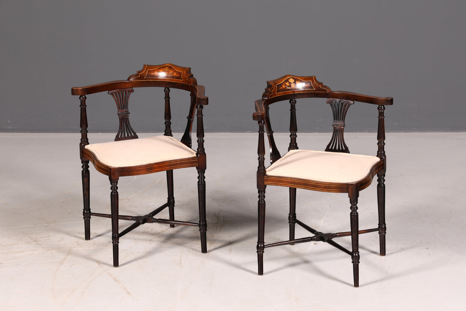 Wunderschöner Antiker Eckstuhl Corner Chair Englisch Edwardian Intarsien Armlehnstuhl Schreibtischstuhl Vintage 1 von 2
