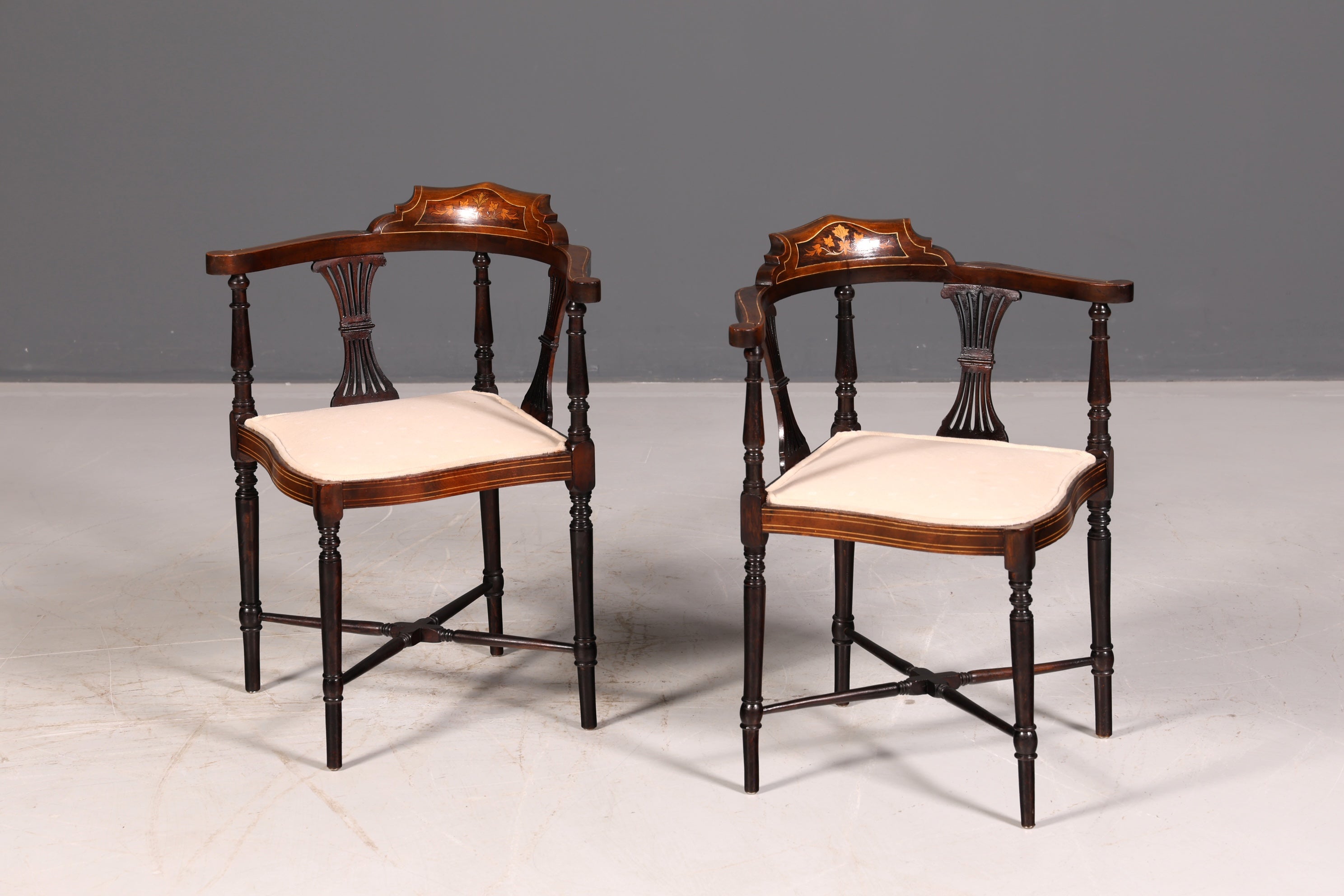 Wunderschöner Antiker Eckstuhl Corner Chair Englisch Edwardian Intarsien Armlehnstuhl Schreibtischstuhl Vintage 1 von 2