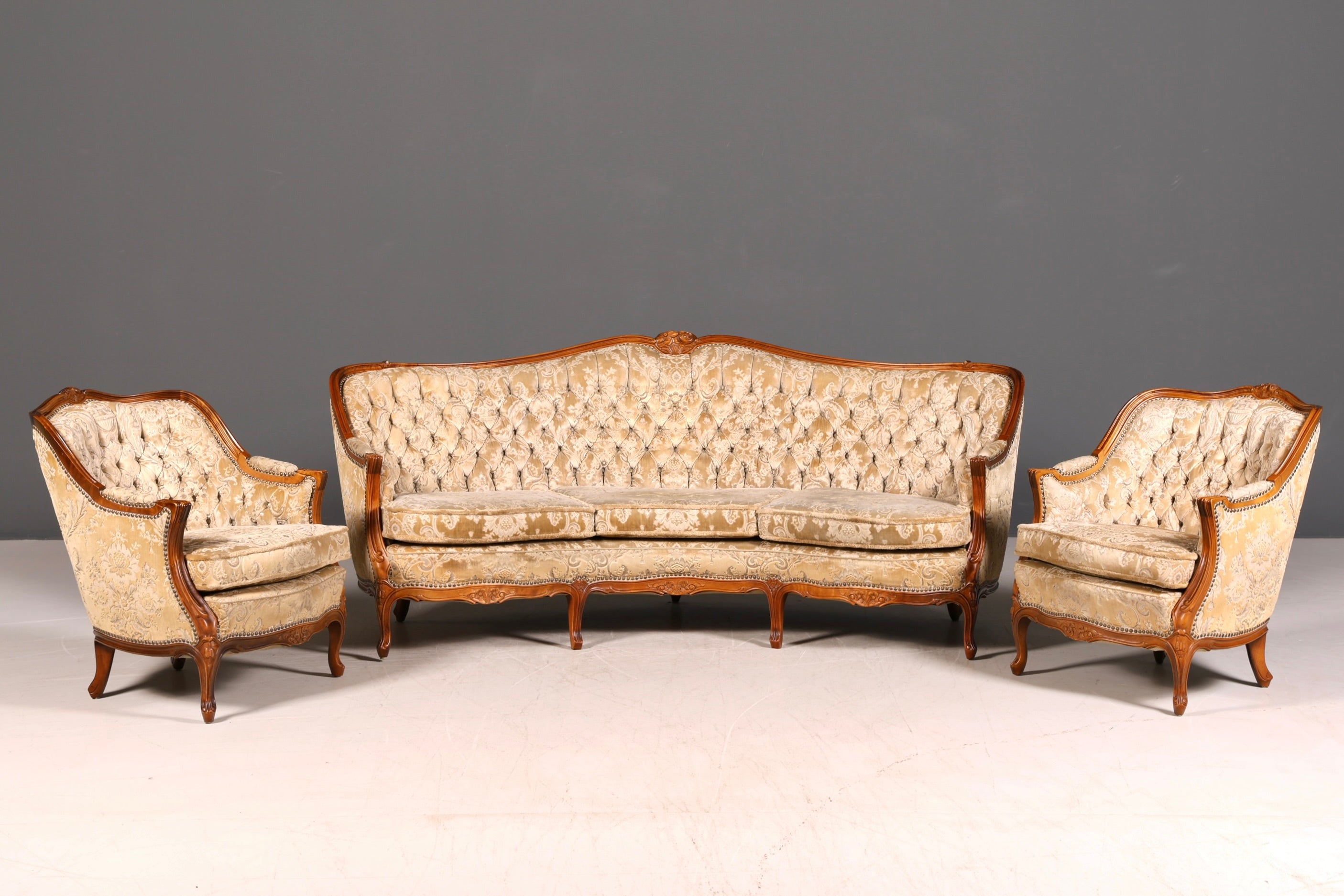 Wunderschönes Chippendale Sofa Barock Stil Couch Samt Stoff 3 Sitzer Canapé