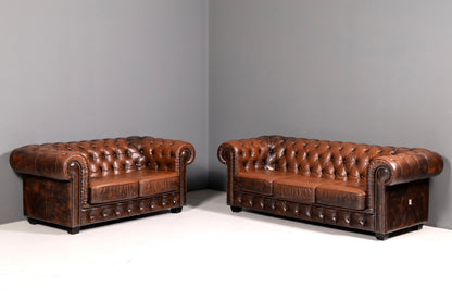 Wunderschönes Original Chesterfield 3-Sitzer Sofa Echt Leder Englische Couch England Polstersofa Antik Vintage Ledersofa