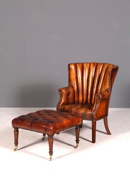 Original Chesterfield Hocker echt Leder Englischer Fusshocker UK Englisch Fussablage