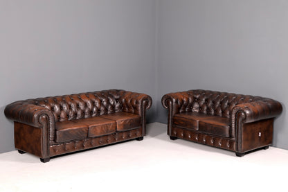 Wunderschönes Original Chesterfield Sofa 2-Sitzer Couch England Echt Leder Polstersofa Englisch Vintage