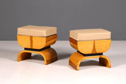 Wunderschöner Hocker im Art Deco Stil Birke Sitzhocker Fußhocker Fußbank Antik Vintage