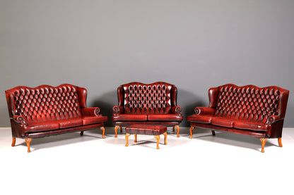 Wunderschönes Original Chesterfield Queen Anne Sofa 3er Sofa Englische Leder Couch Polstersofa Antik England