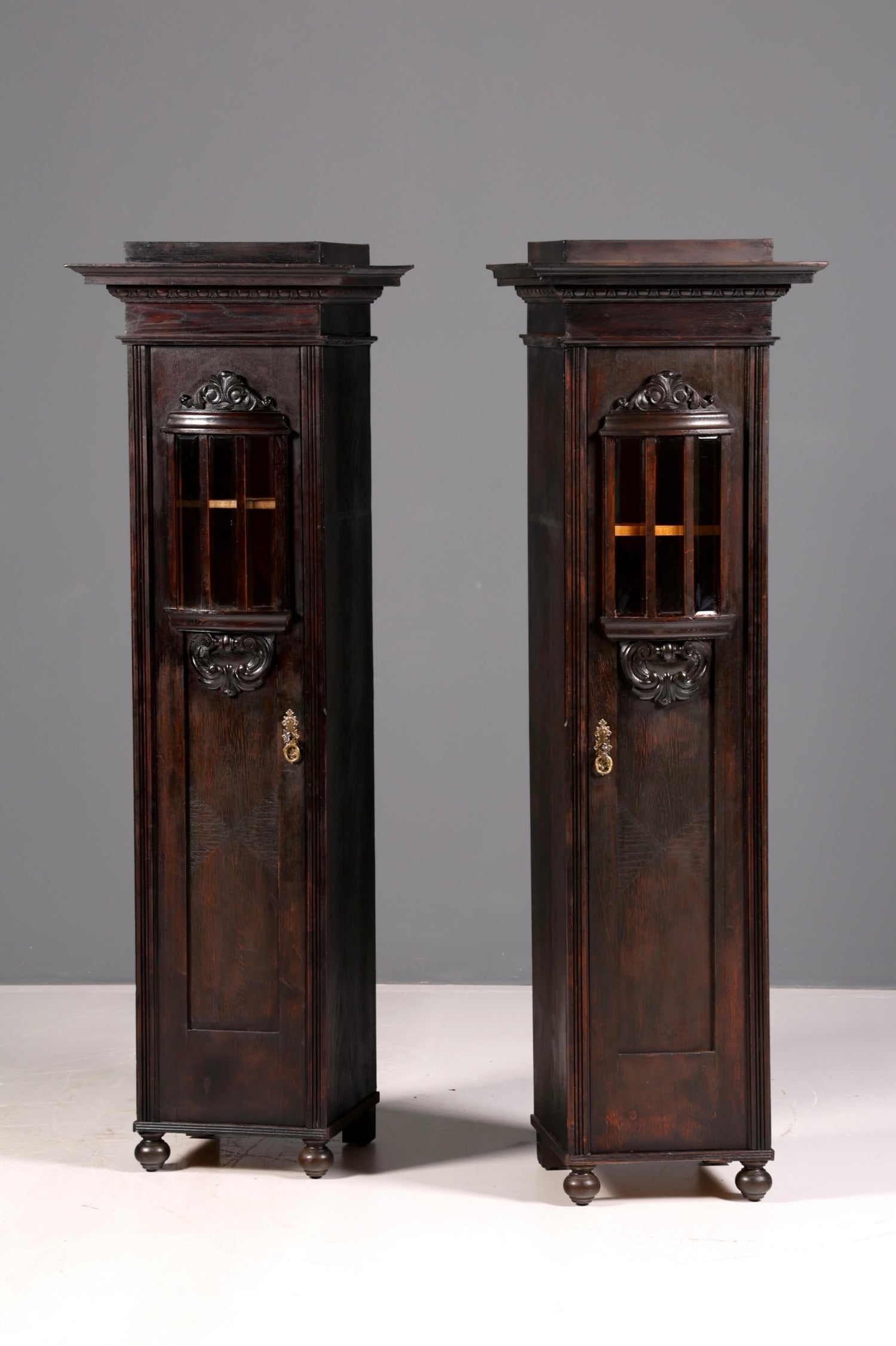 Prachtvolle Jugendstil Vitrine Eiche Antiker Bücherschrank Geschirrschrank Glasvitrine Schrank Antik 2 von 2