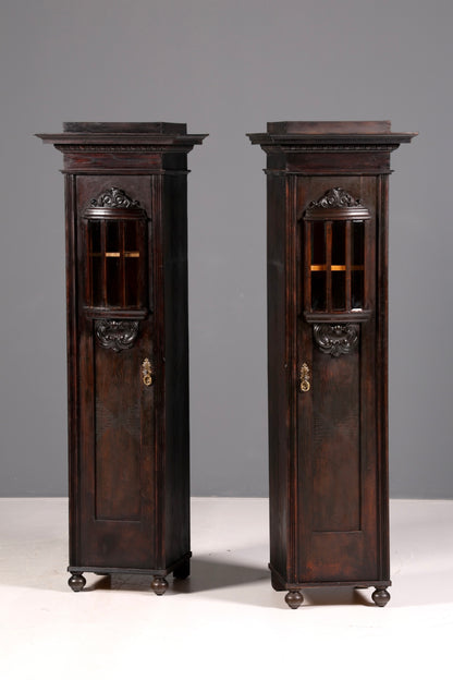 Prachtvolle Jugendstil Vitrine Eiche Antiker Bücherschrank Geschirrschrank Glasvitrine Schrank Antik 2 von 2