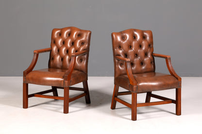 Wunderschöner Original Chesterfield Armlehnstuhl Braun Echt Leder Englisch Herrensessel Schreibtischstuhl Sekretär Stuhl Bürostuhl Antik 2 von 2