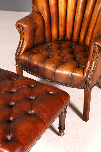 Original Chesterfield Hocker echt Leder Englischer Fusshocker UK Englisch Fussablage