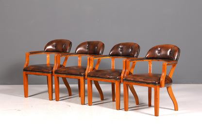 Wunderschöner Chesterfield Armlehnstuhl Braun Echt Leder Englisch Bürostuhl Schreibtischstuhl Sekretär Stuhl Court Chair 1 von 4