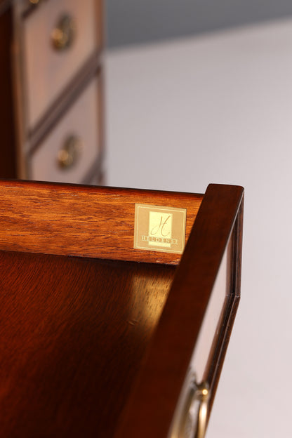 Wunderschöner Original Heldense Schreibtisch Mahagoni Echt Lederauflage Englisch Antik Stil Chefschreibtisch Partner Desk Bürotisch mit Besprechungsansatz