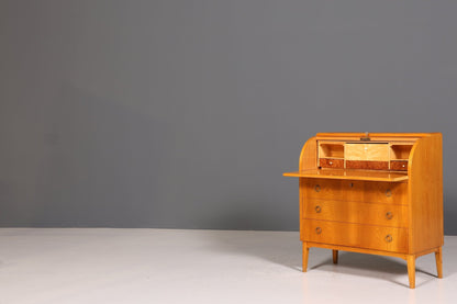 Mid Century Roller Shutter Secretary Real Wood Office Cabinet Vintage Writing Desk