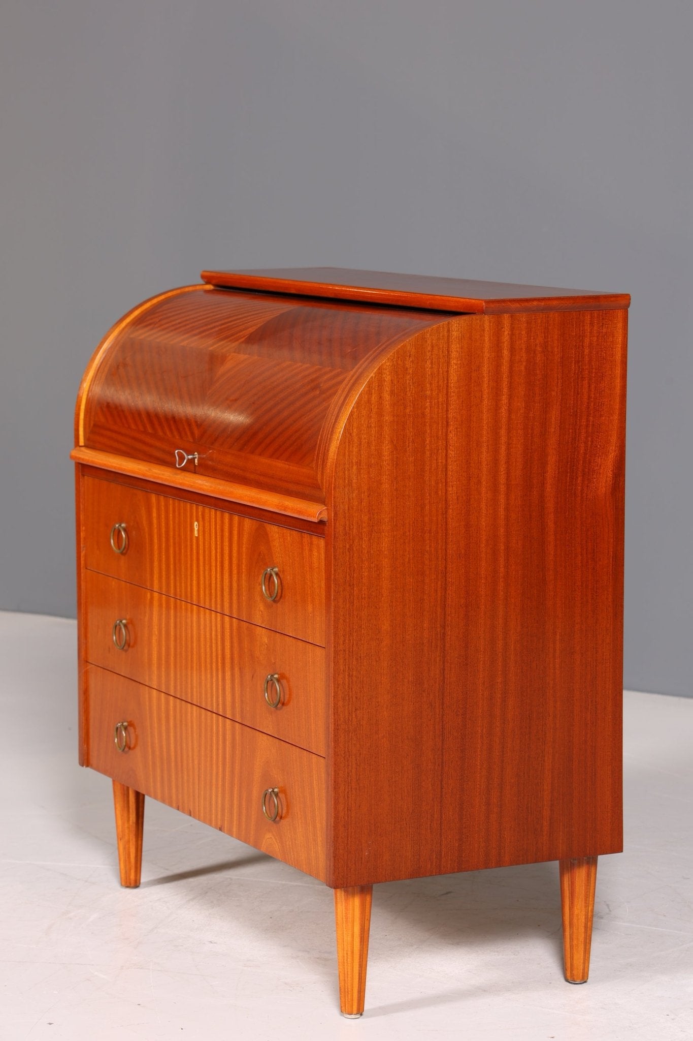 Simple Mid Century Roller Shutter Secretary Real Wood Office Cabinet Vintage Writing Desk