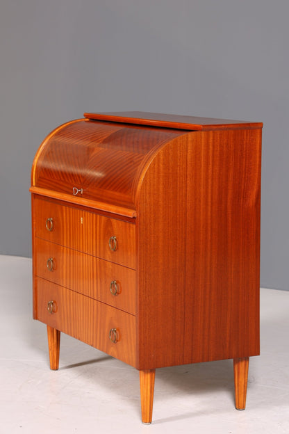 Simple Mid Century Roller Shutter Secretary Real Wood Office Cabinet Vintage Writing Desk
