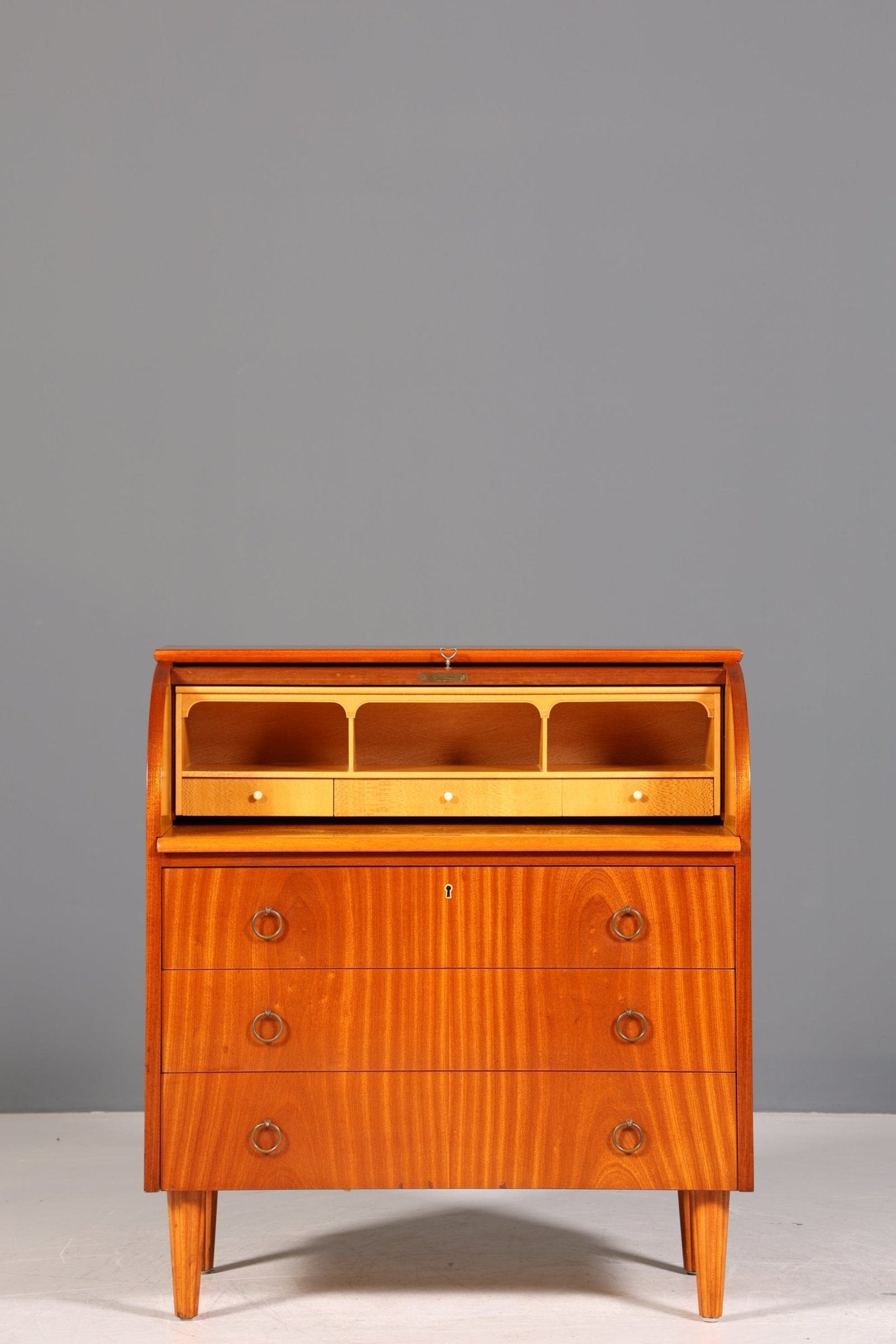 Simple Mid Century Roller Shutter Secretary Real Wood Office Cabinet Vintage Writing Desk