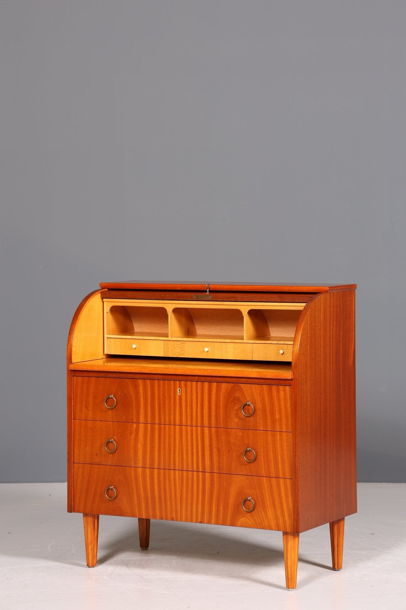 Simple Mid Century Roller Shutter Secretary Real Wood Office Cabinet Vintage Writing Desk