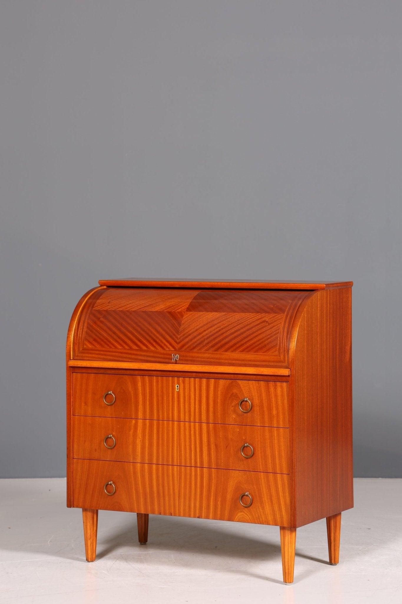 Simple Mid Century Roller Shutter Secretary Real Wood Office Cabinet Vintage Writing Desk