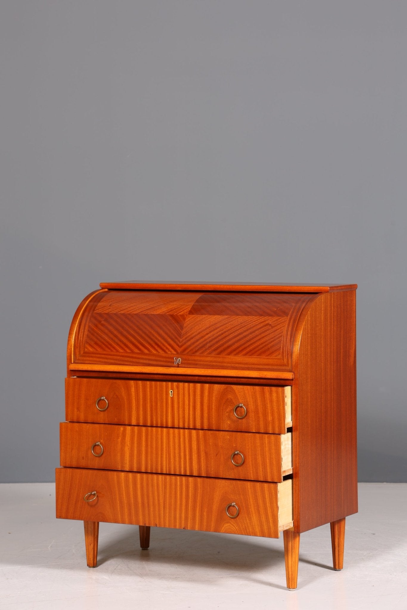 Simple Mid Century Roller Shutter Secretary Real Wood Office Cabinet Vintage Writing Desk