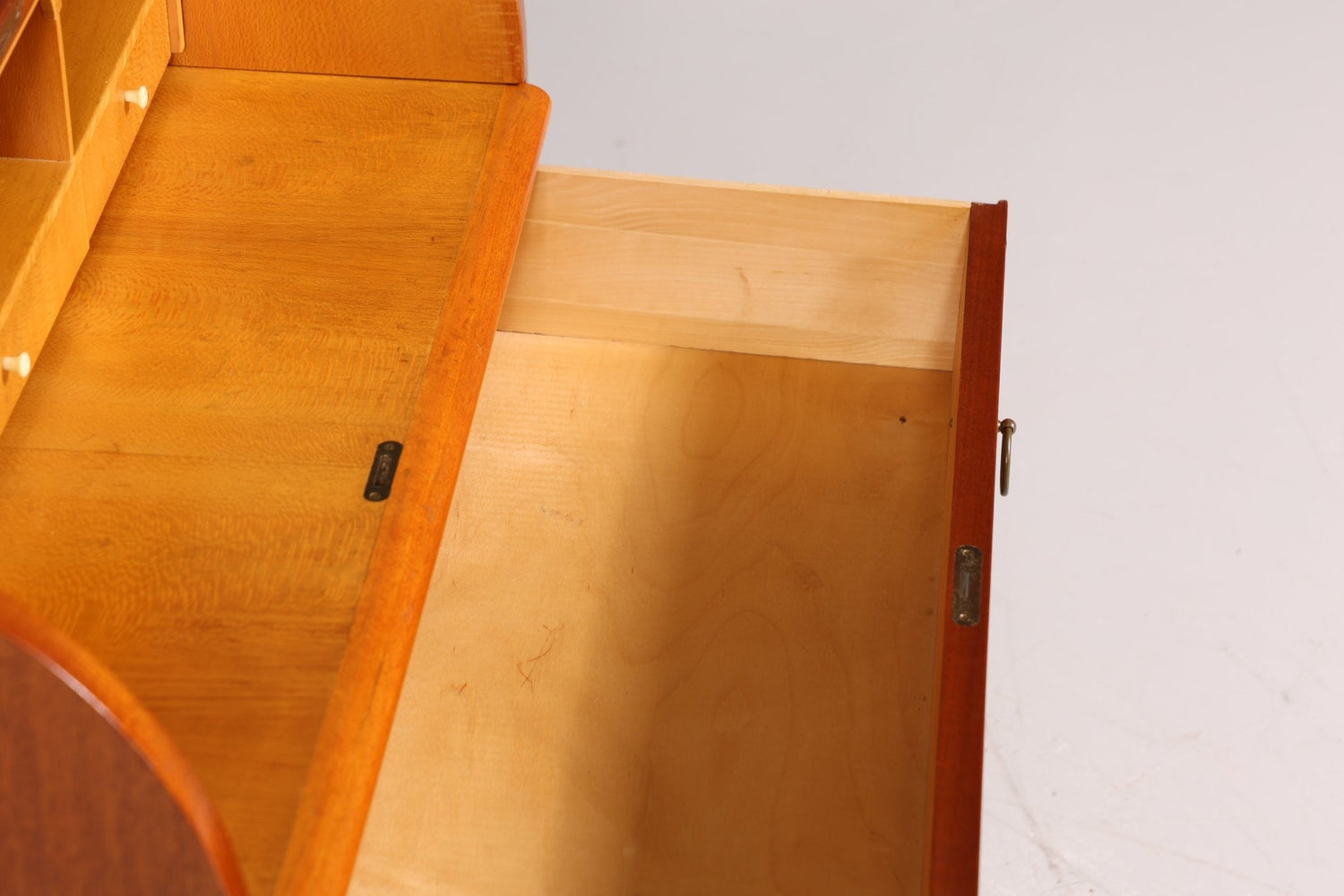 Simple Mid Century Roller Shutter Secretary Real Wood Office Cabinet Vintage Writing Desk