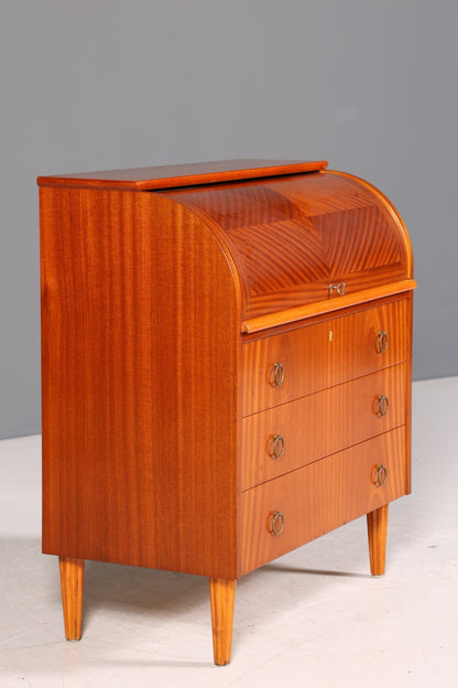 Simple Mid Century Roller Shutter Secretary Real Wood Office Cabinet Vintage Writing Desk
