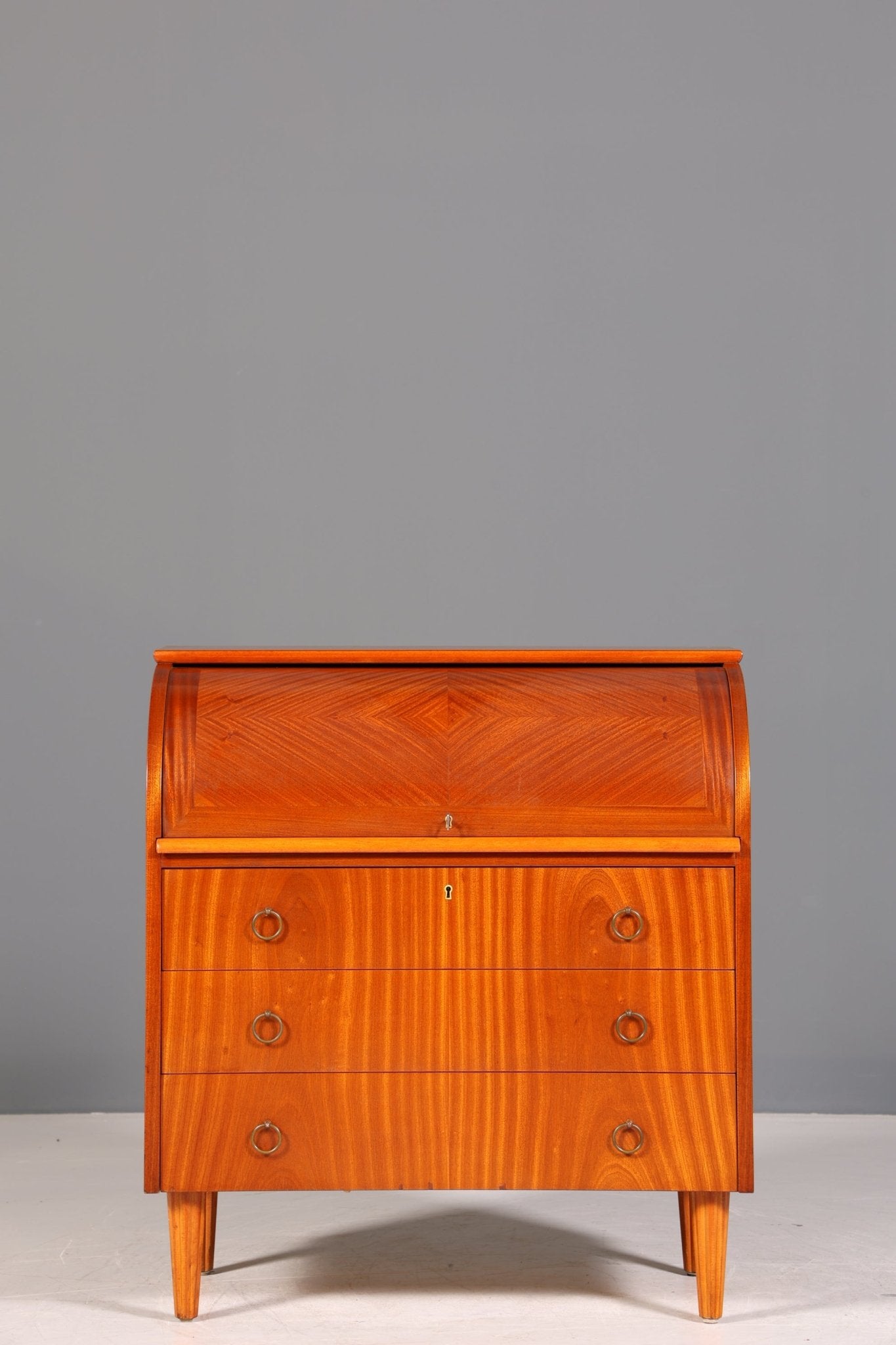Simple Mid Century Roller Shutter Secretary Real Wood Office Cabinet Vintage Writing Desk