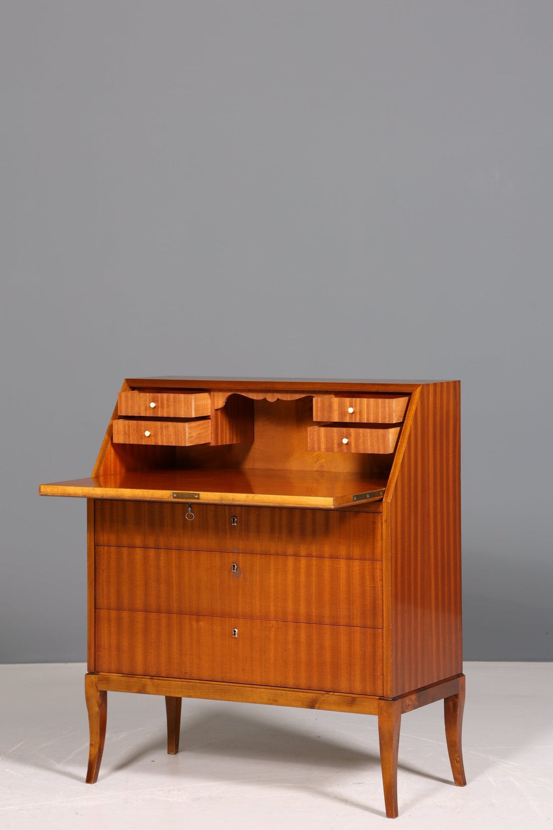 Schlichter Mid Century Sekretär Danish Design Büro Schrank Vintage Kommode Schreibtisch