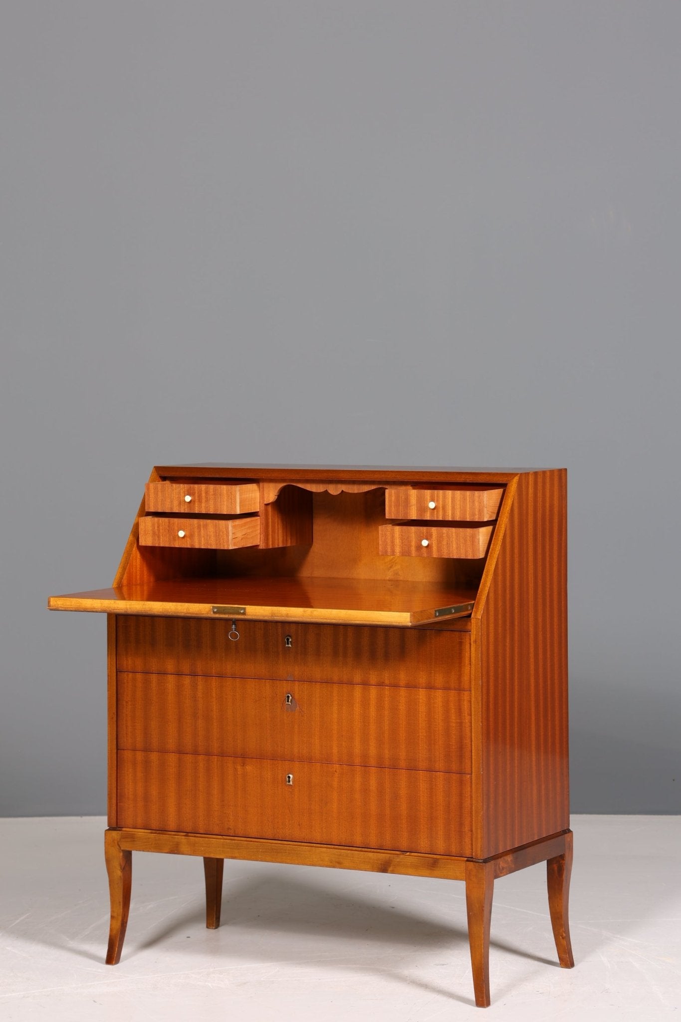 Schlichter Mid Century Sekretär Danish Design Büro Schrank Vintage Kommode Schreibtisch