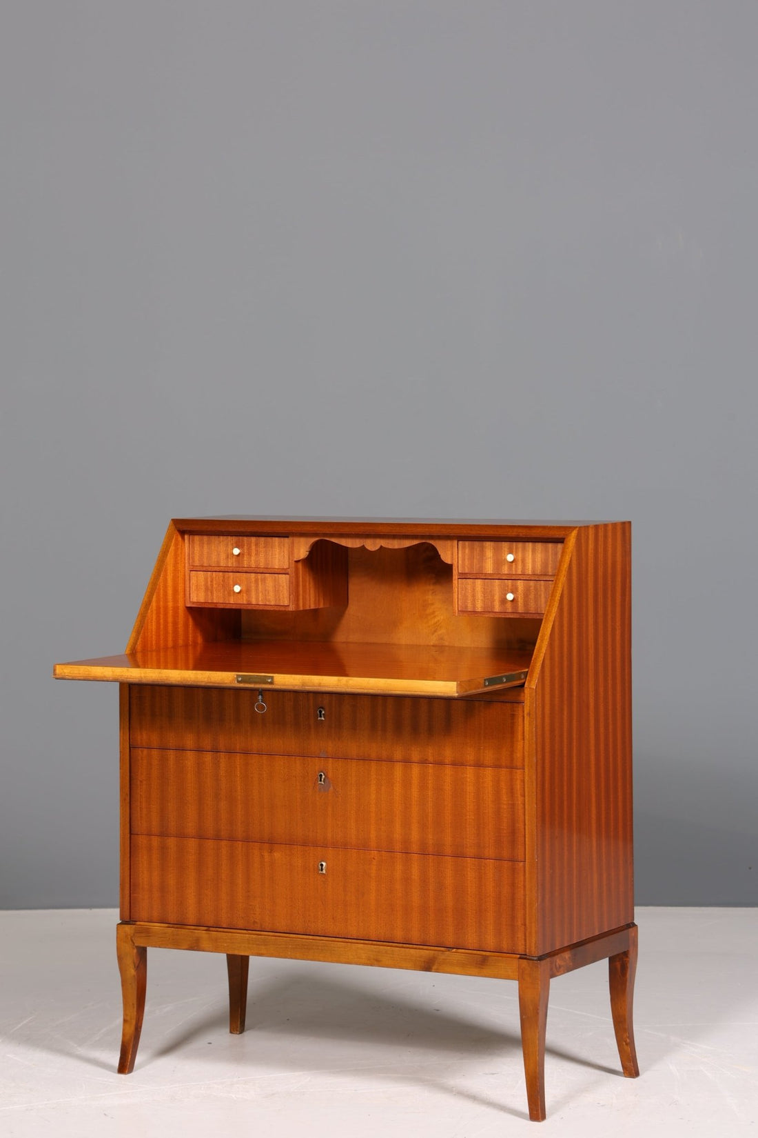 Schlichter Mid Century Sekretär Danish Design Büro Schrank Vintage Kommode Schreibtisch