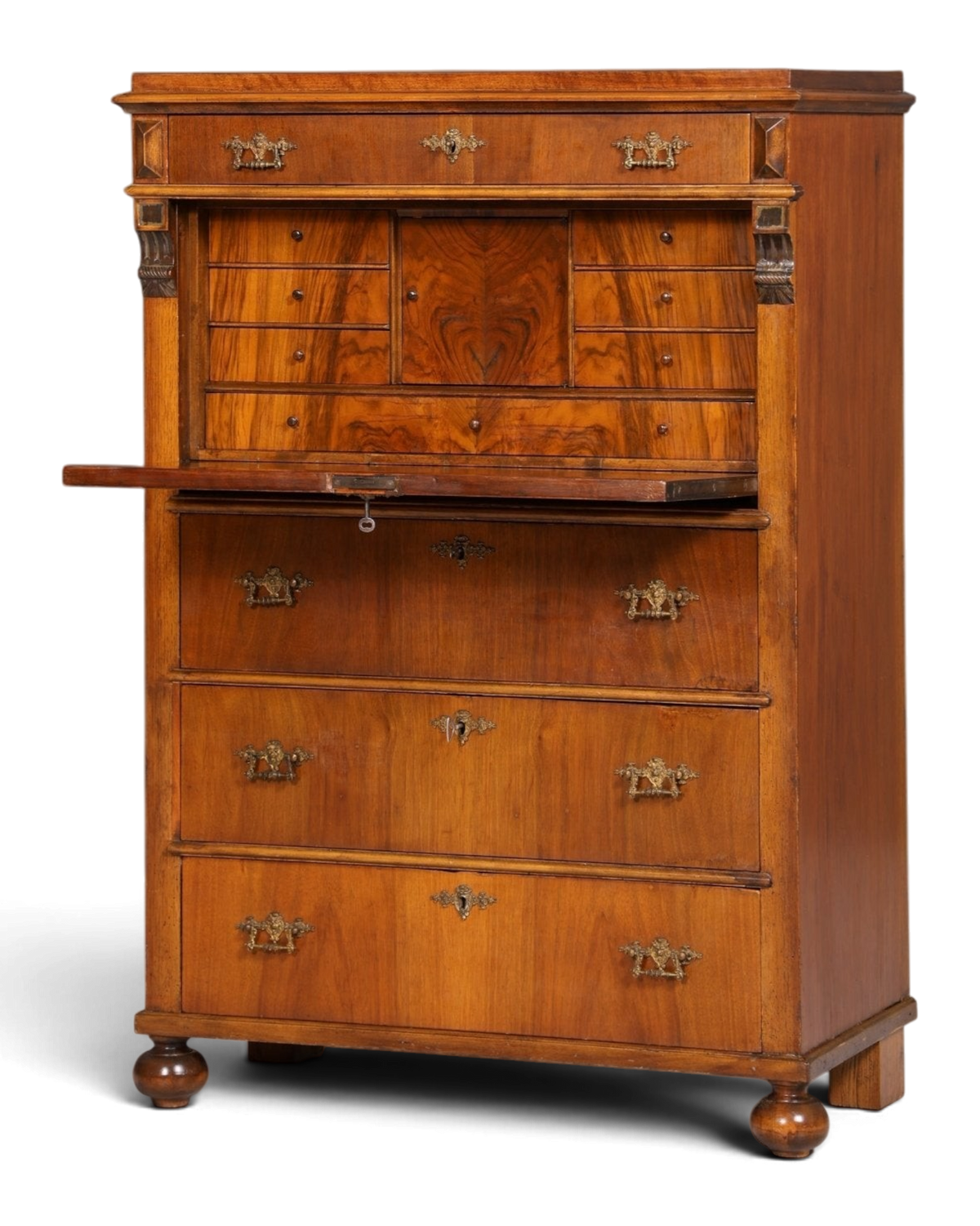 Gründerzeit Sekretär Vertiko Nussbaum Jugendstil Highboard – Hauptstadt Möblerei Berlin