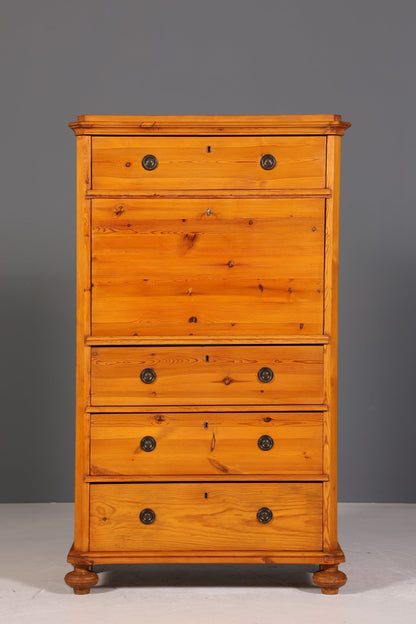 Stilvoller Jugendstil Sekretär Vertiko Antik Weichholz Kommode um 1890 Schreibkommode