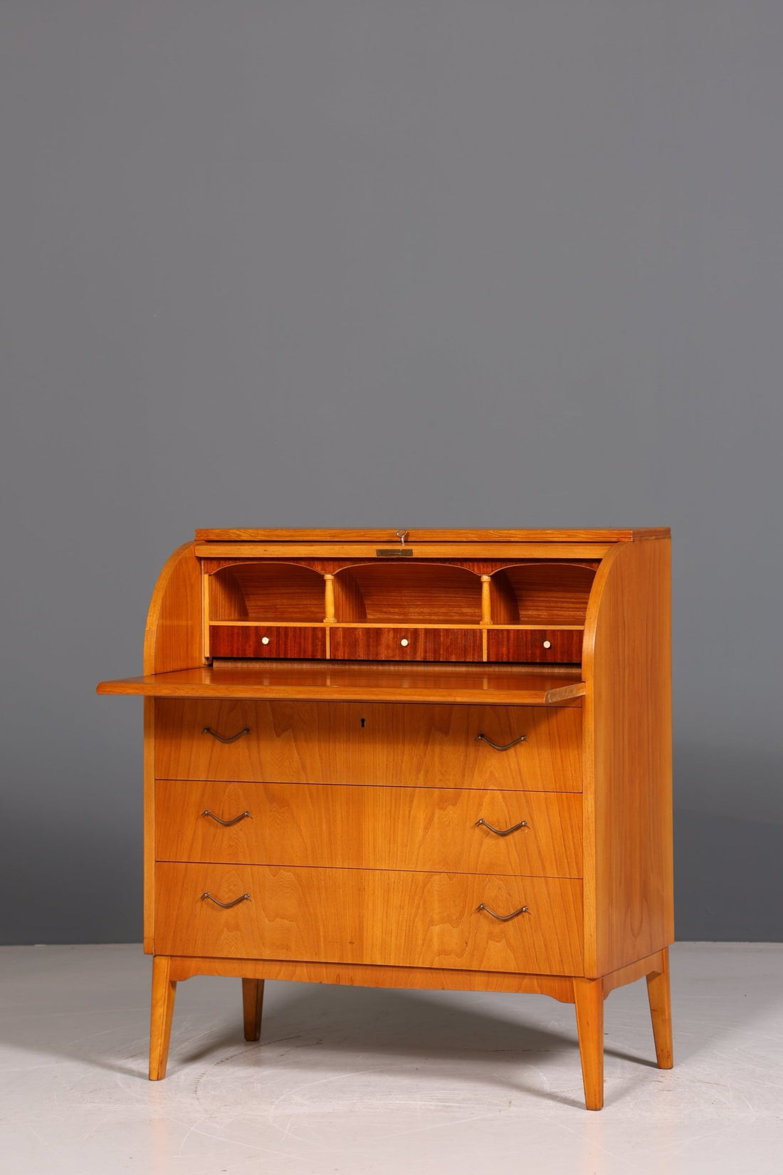 Stilvoller Mid Century Rollladen Sekretär echt Holz Vintage Büro Schrank Retro Schreibkommode 60s