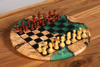 Stylish Handmade Epoxy Resin Chess Board Olive Tree Epoxy Game Board Board Game