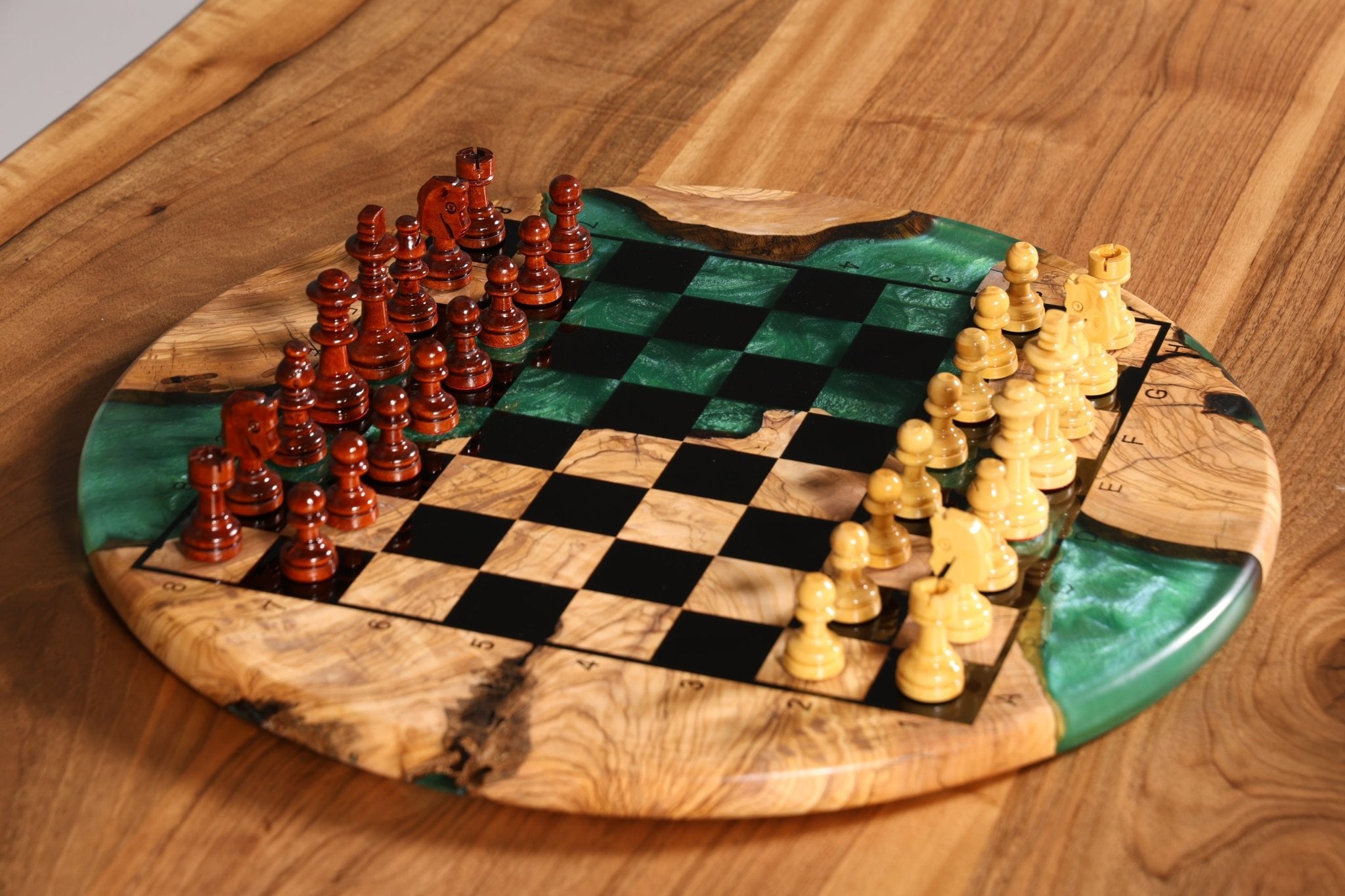 Stylish Handmade Epoxy Resin Chess Board Olive Tree Epoxy Game Board Board Game