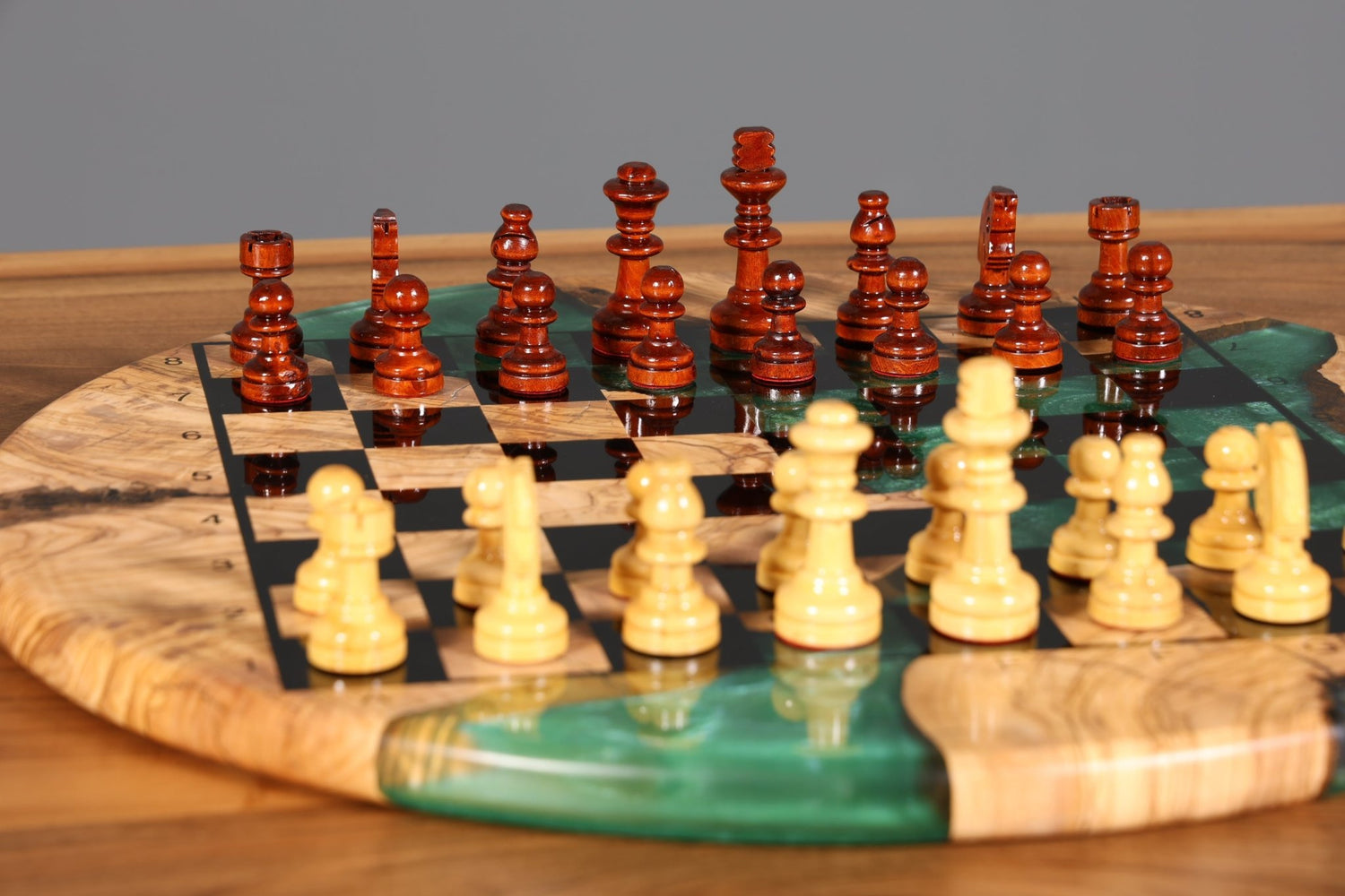 Stylish Handmade Epoxy Resin Chess Board Olive Tree Epoxy Game Board Board Game