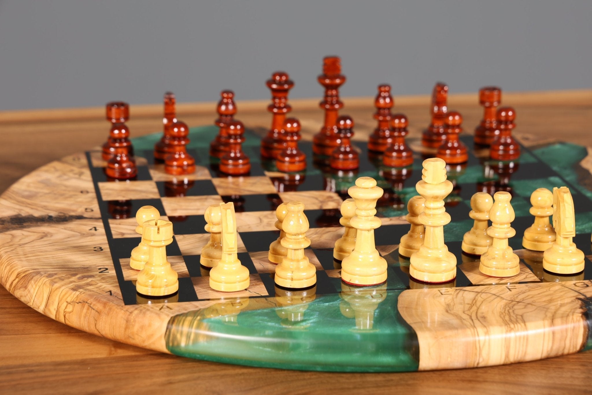 Stylish Handmade Epoxy Resin Chess Board Olive Tree Epoxy Game Board Board Game