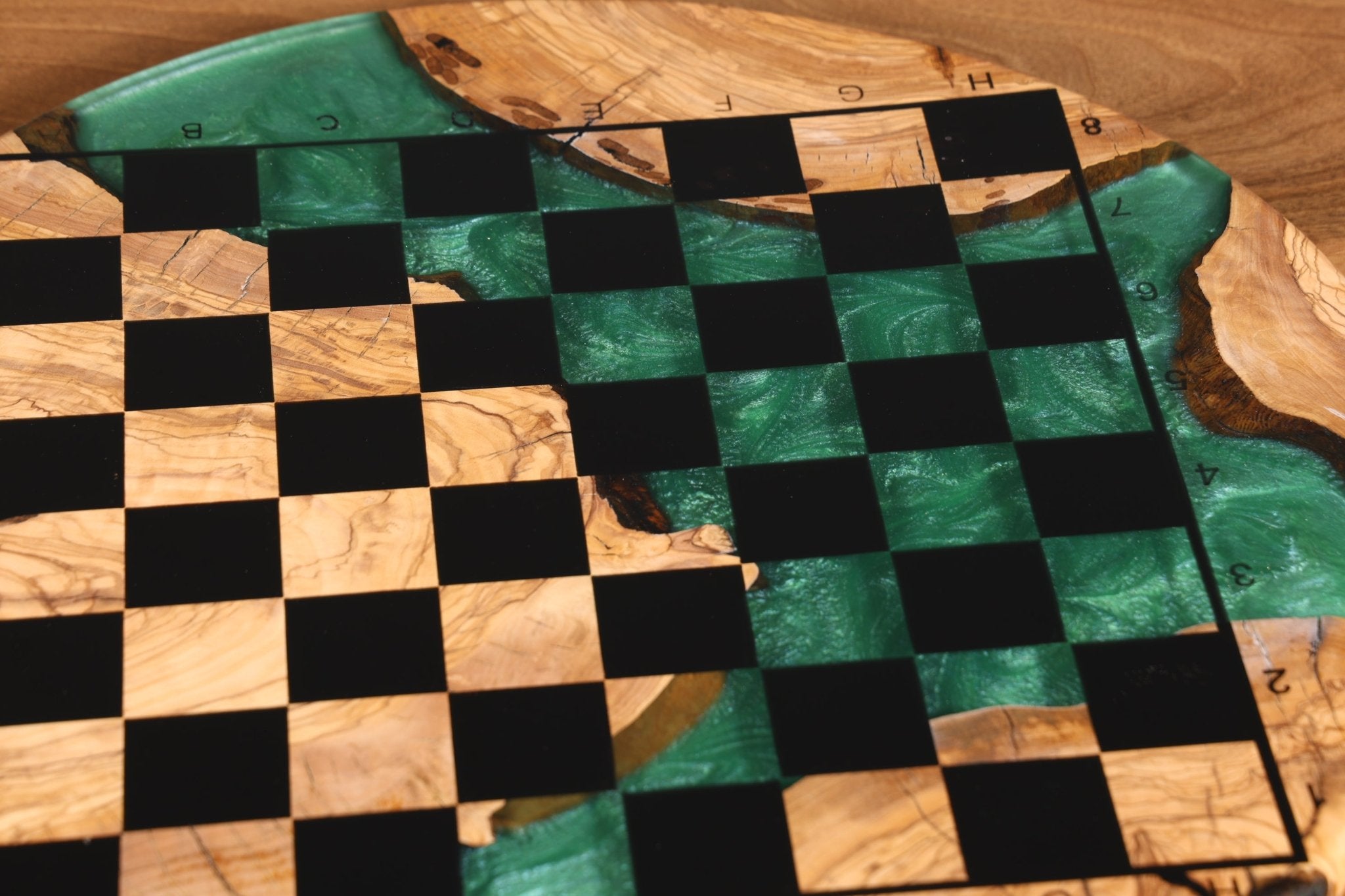 Stylish Handmade Epoxy Resin Chess Board Olive Tree Epoxy Game Board Board Game