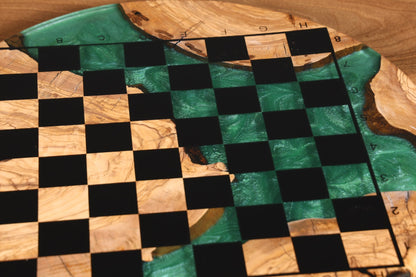 Stylish Handmade Epoxy Resin Chess Board Olive Tree Epoxy Game Board Board Game