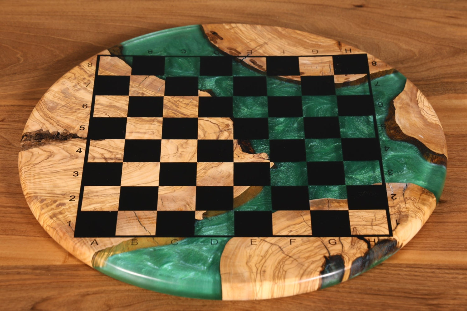 Stylish Handmade Epoxy Resin Chess Board Olive Tree Epoxy Game Board Board Game