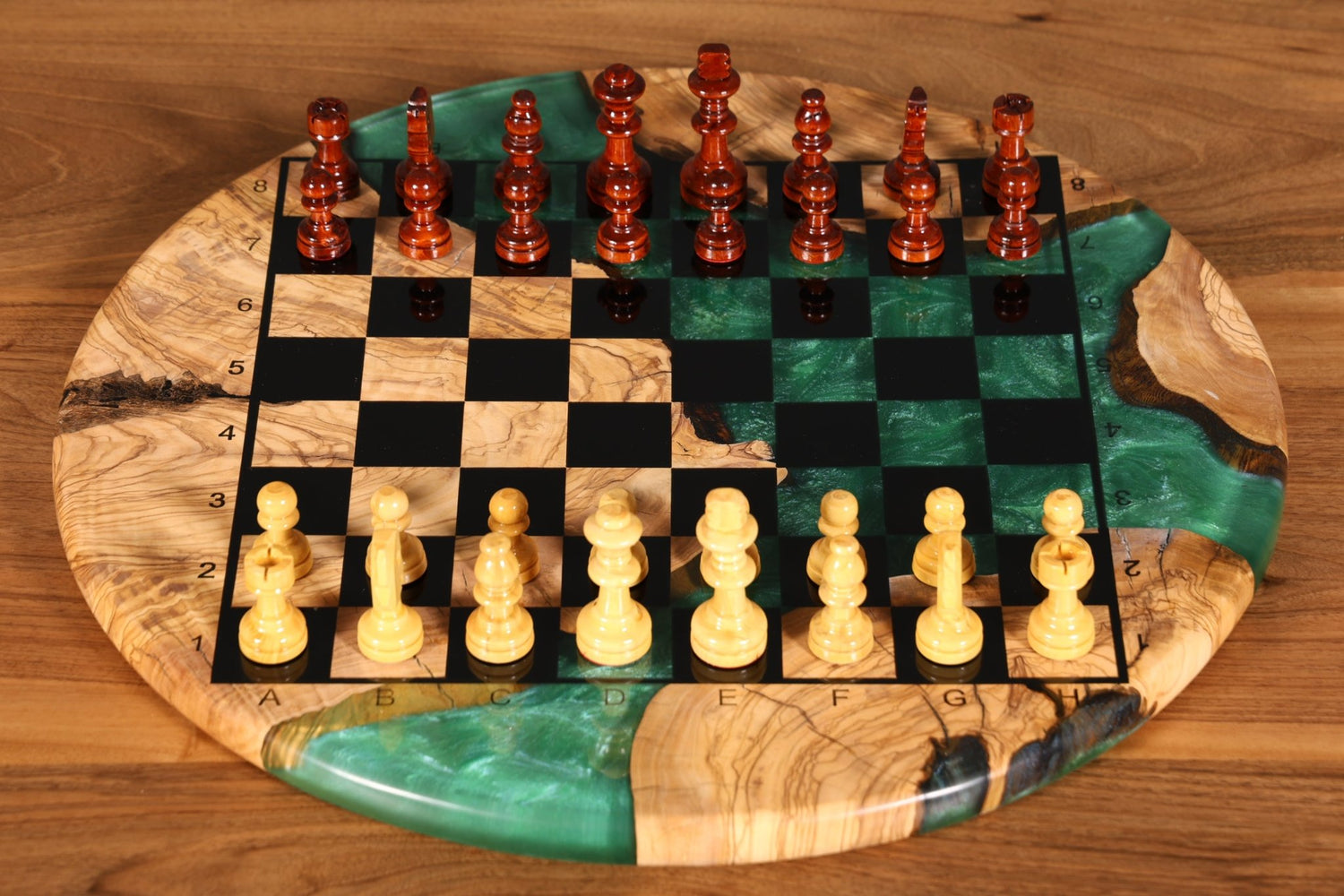 Stylish Handmade Epoxy Resin Chess Board Olive Tree Epoxy Game Board Board Game