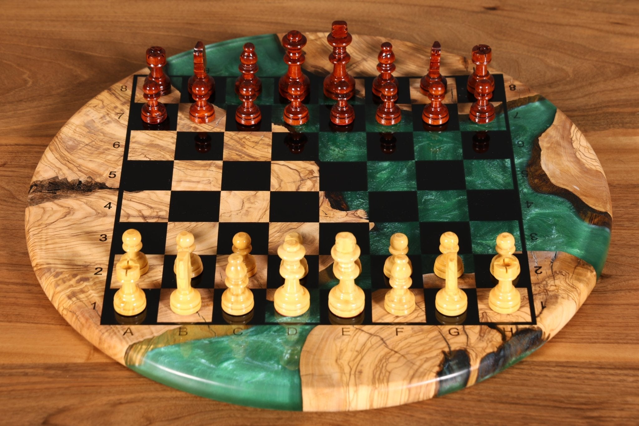 Stylish Handmade Epoxy Resin Chess Board Olive Tree Epoxy Game Board Board Game