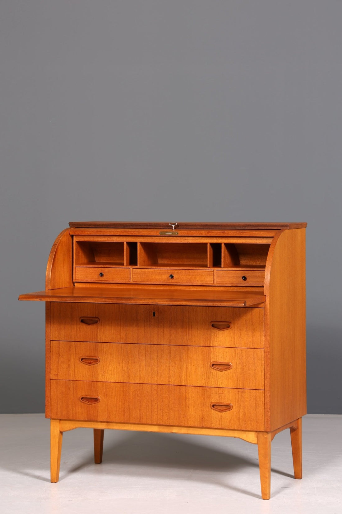 MID34| Wunderschöner Mid Century Rollladen Sekretär Danish Design Teak Holz Schreibkommode 60er Jahre