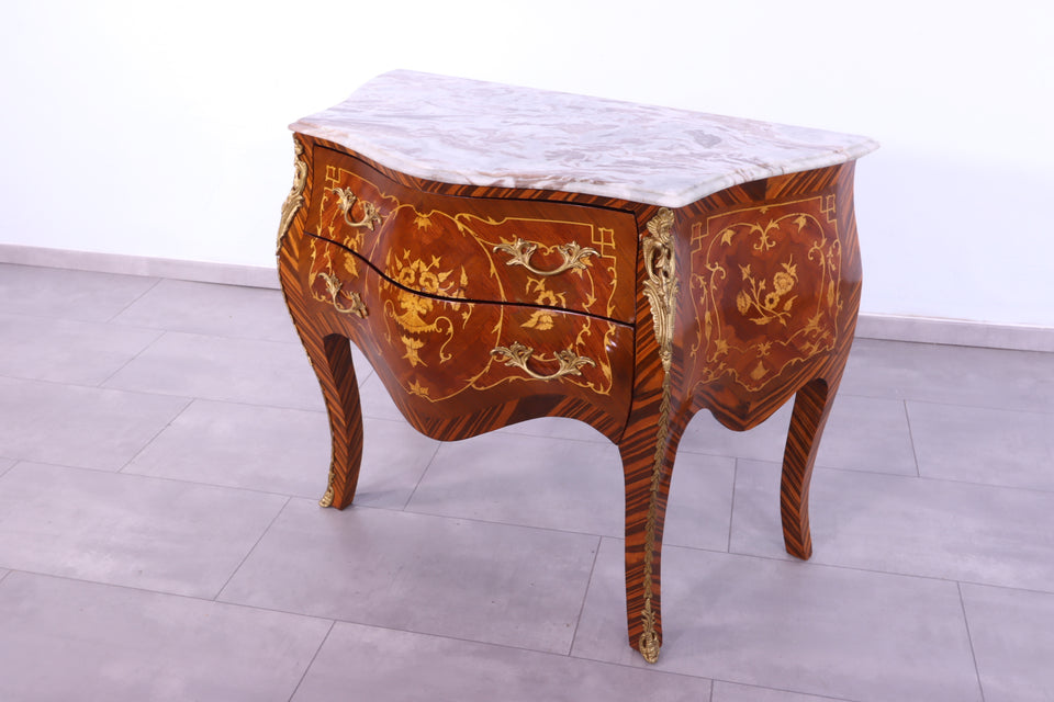 Königliche Bauchige Barock Stil Kommode Messing Marmor Louis XV Antik Stil